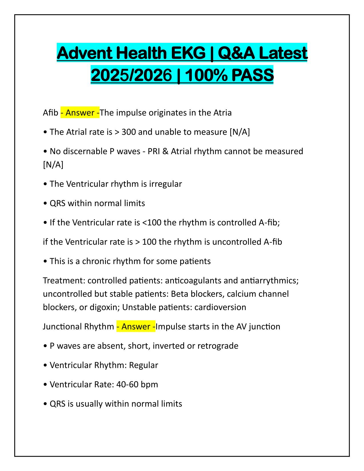 Advent Health EKG Q&A Latest Update
