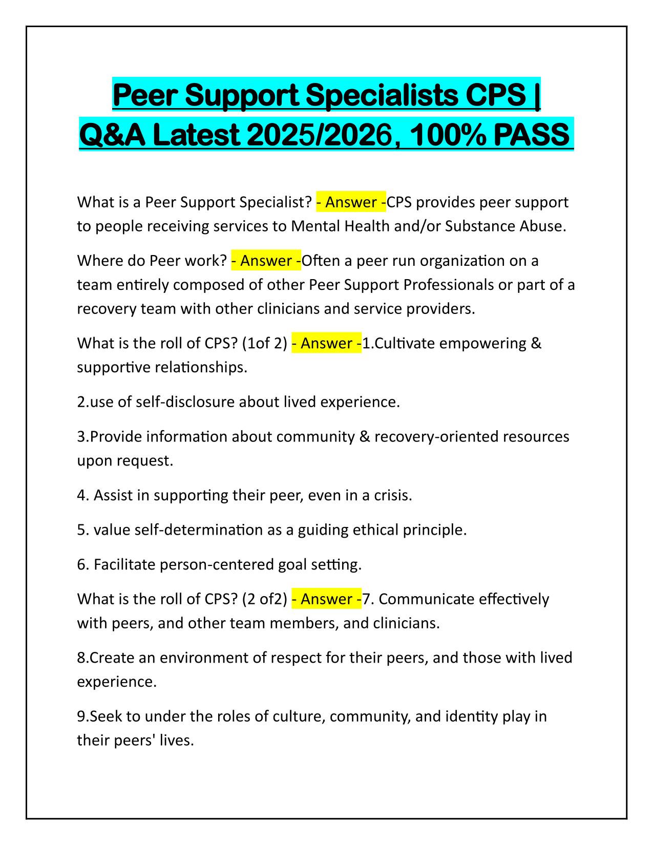 Bundle for Medi-cal Peer Support Specialist Certification Exams Q&A Latest 2025-2026 Update