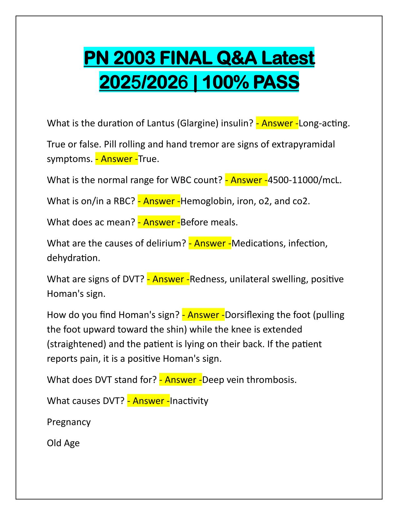 PN 2003 FINAL Questions and Verified Answers Latest