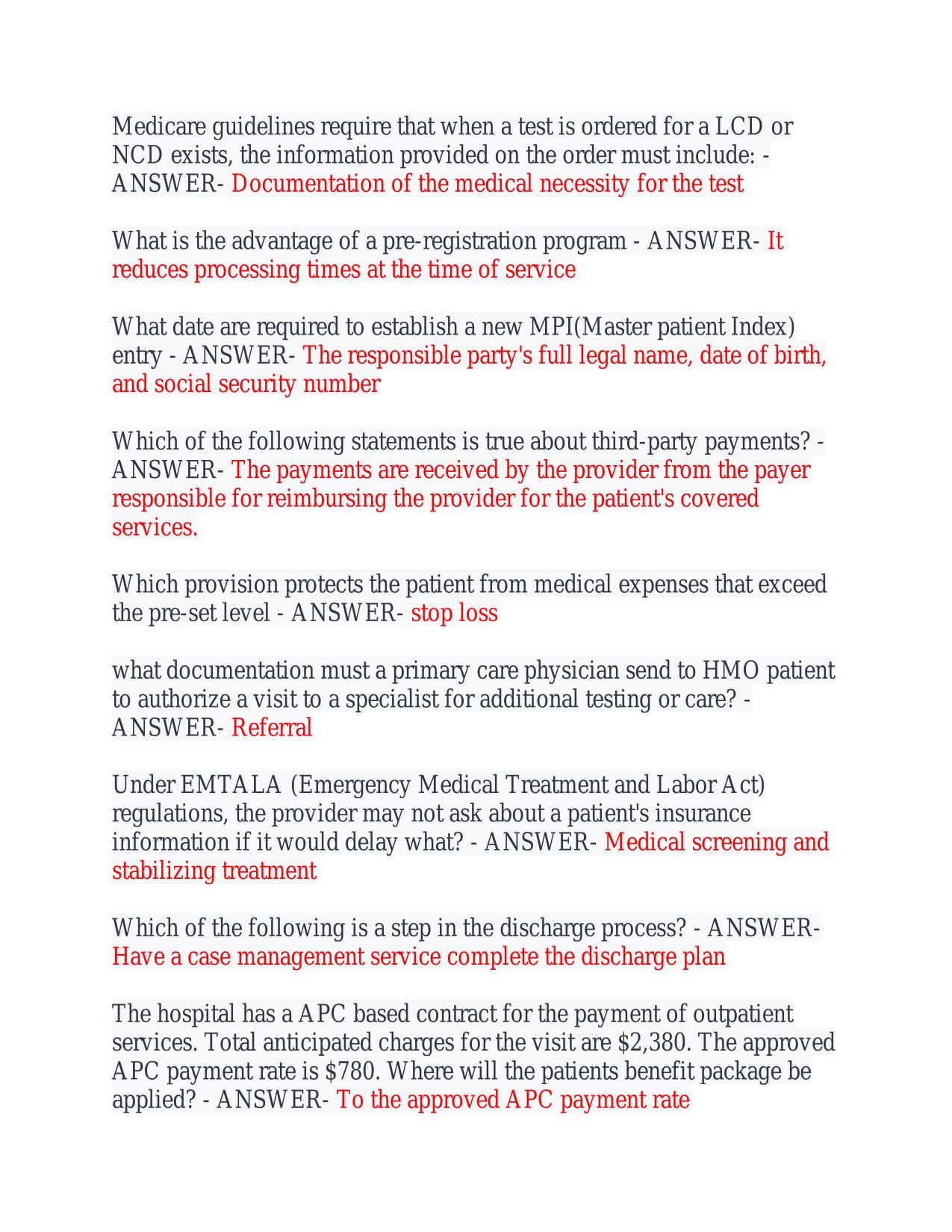 HFMA CRCR EXAM LATEST 2025-2026 EXAM 170+ QUESTIONS AND CORRECT ANSWERS (VERIFIED ANSWERS)