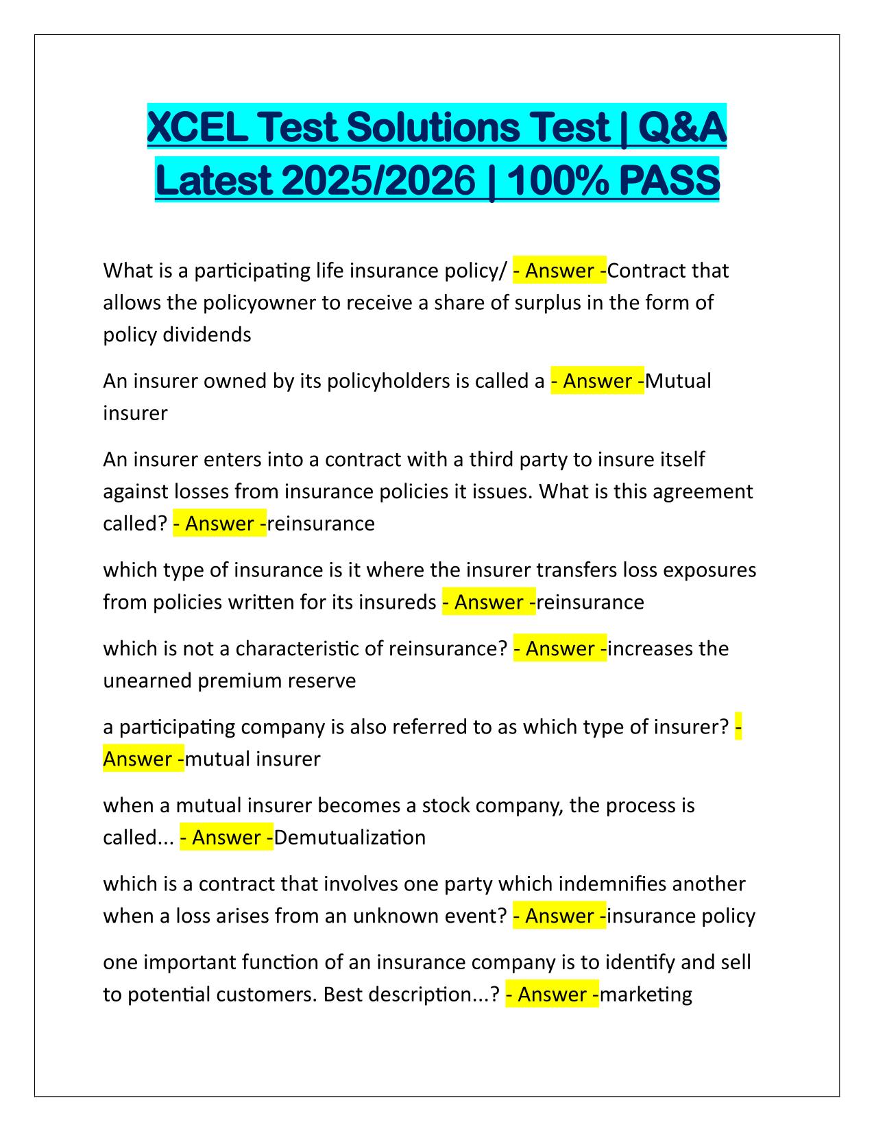 XCEL Test Solutions Test Correctly Answered Latest Update