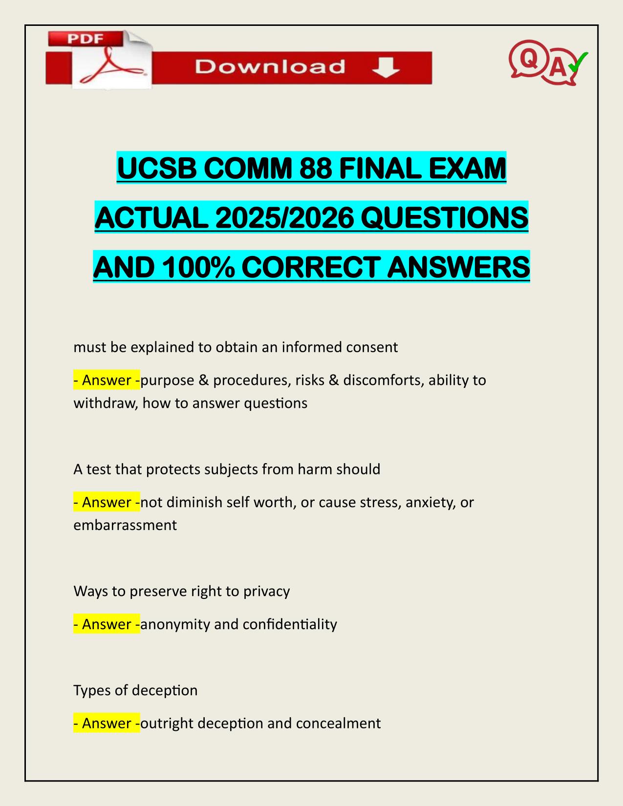 UCSB COMM 88 FINAL EXAM ACTUAL 2025/2026 WITH VERIFIED ANSWERS