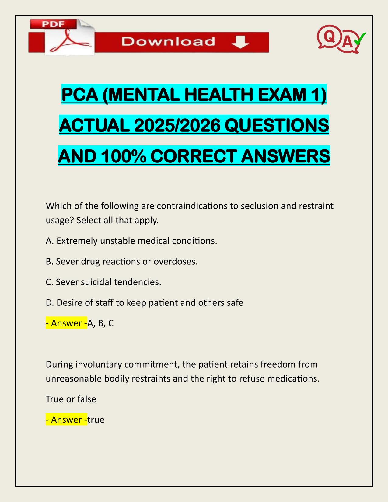 BUNDLE FOR PCA EXAMS ACTUAL 2025/2026