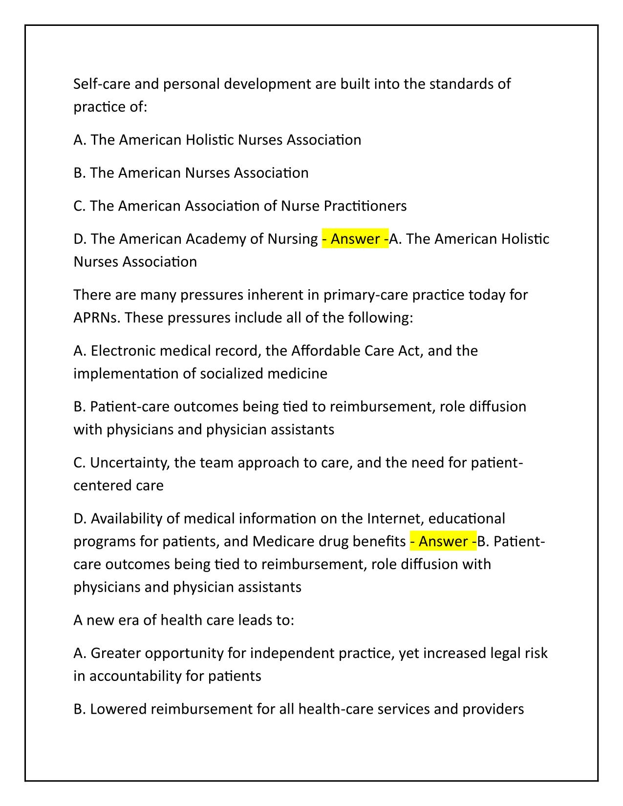Dunphy - Putting Caring Into Practice: Caring for Self Q&A Latest Update