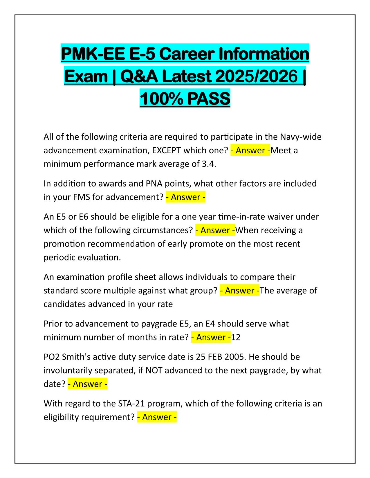 PMK-EE E-5 Career Information Exam Q&A Latest Update