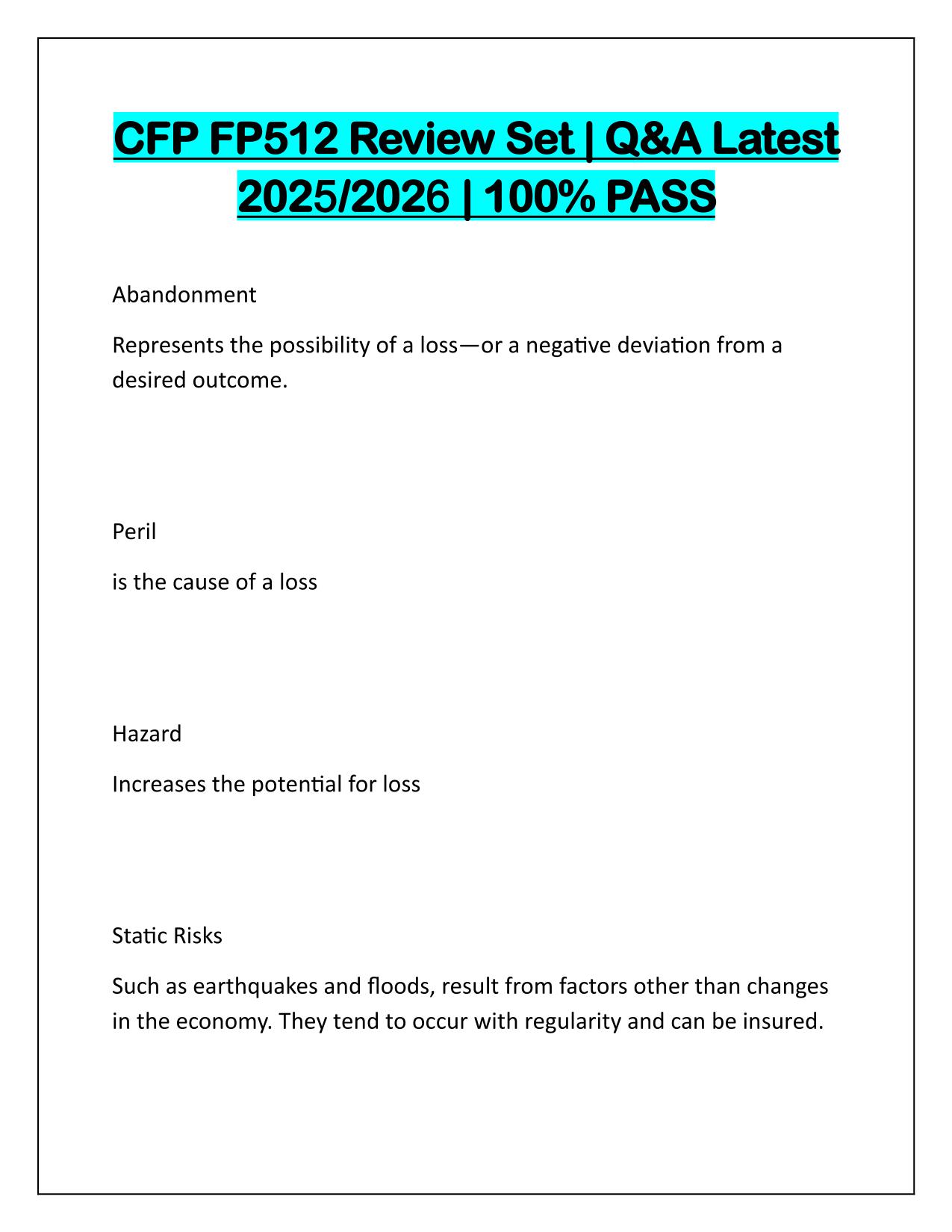CFP FP512 Review Set Q&A Latest Update
