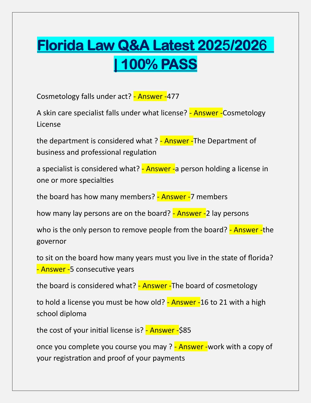 Florida Law Exam Latest Update 2025-2026