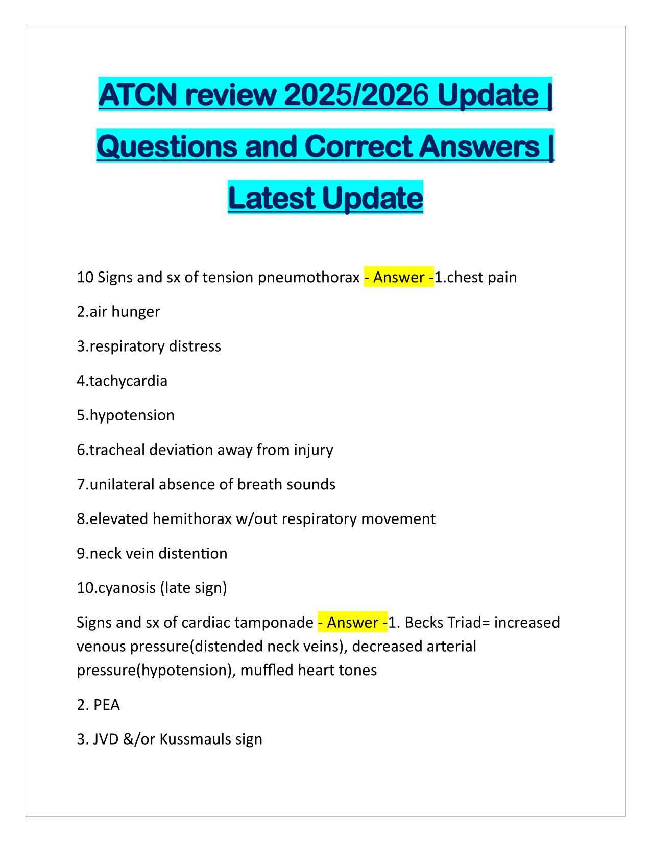 ATCN review Questions and Answers Latest Update