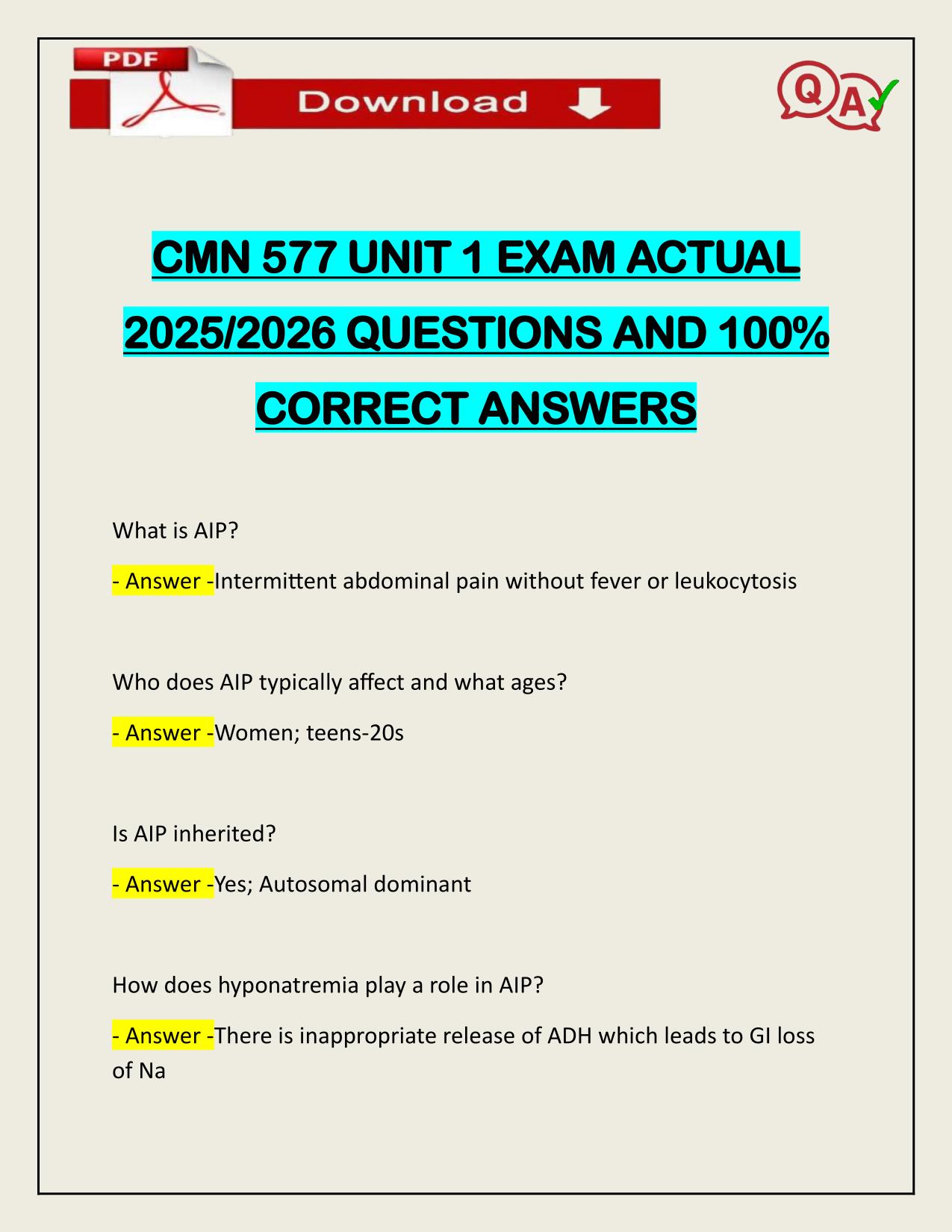 CMN 577 UNIT 1 EXAM ACTUAL 2025/2026 WITH CORRECT ANSWERS