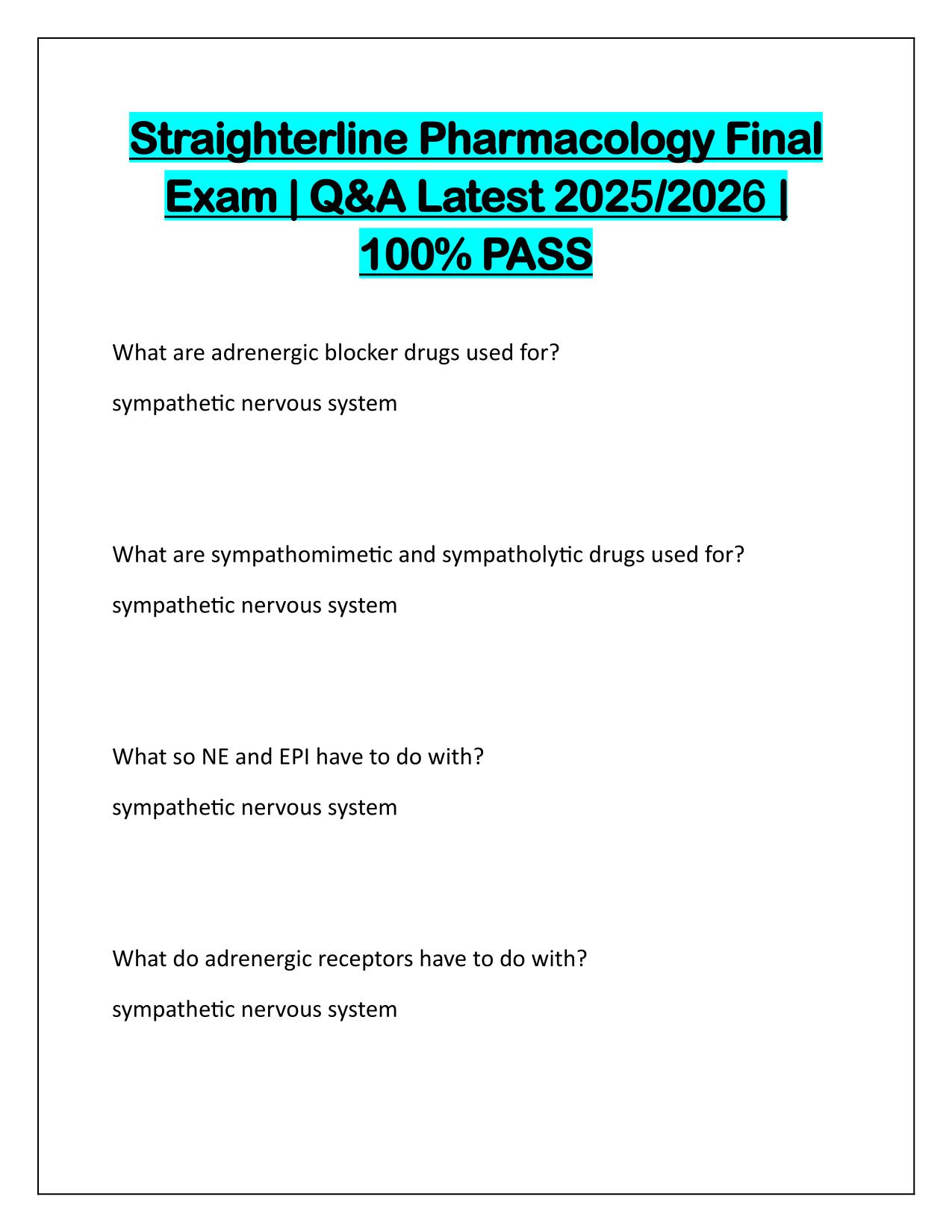 Straighterline Pharmacology Final Exam Q&A 2025-2026 Updated