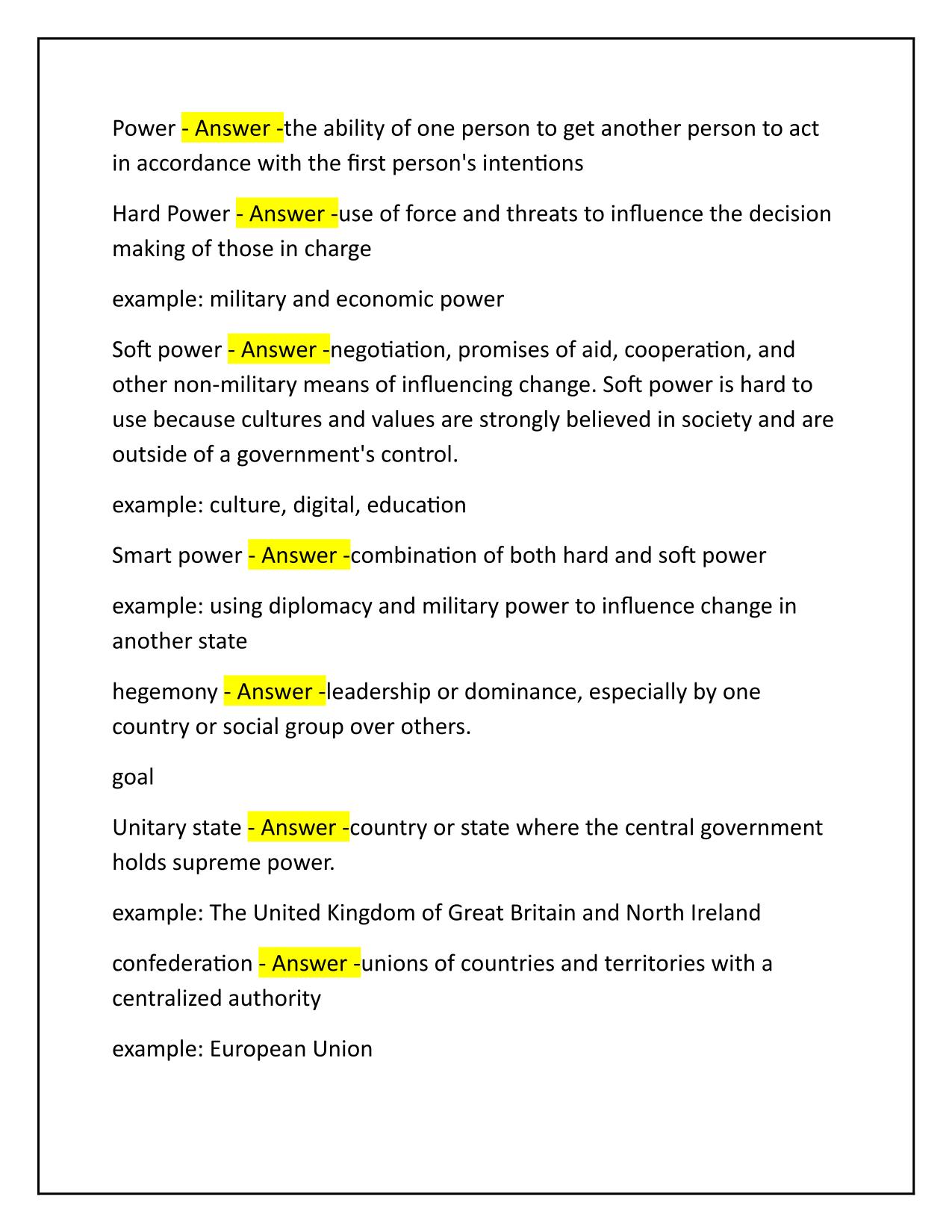 IB Global Politics Unit 1 Q&A Latest Update