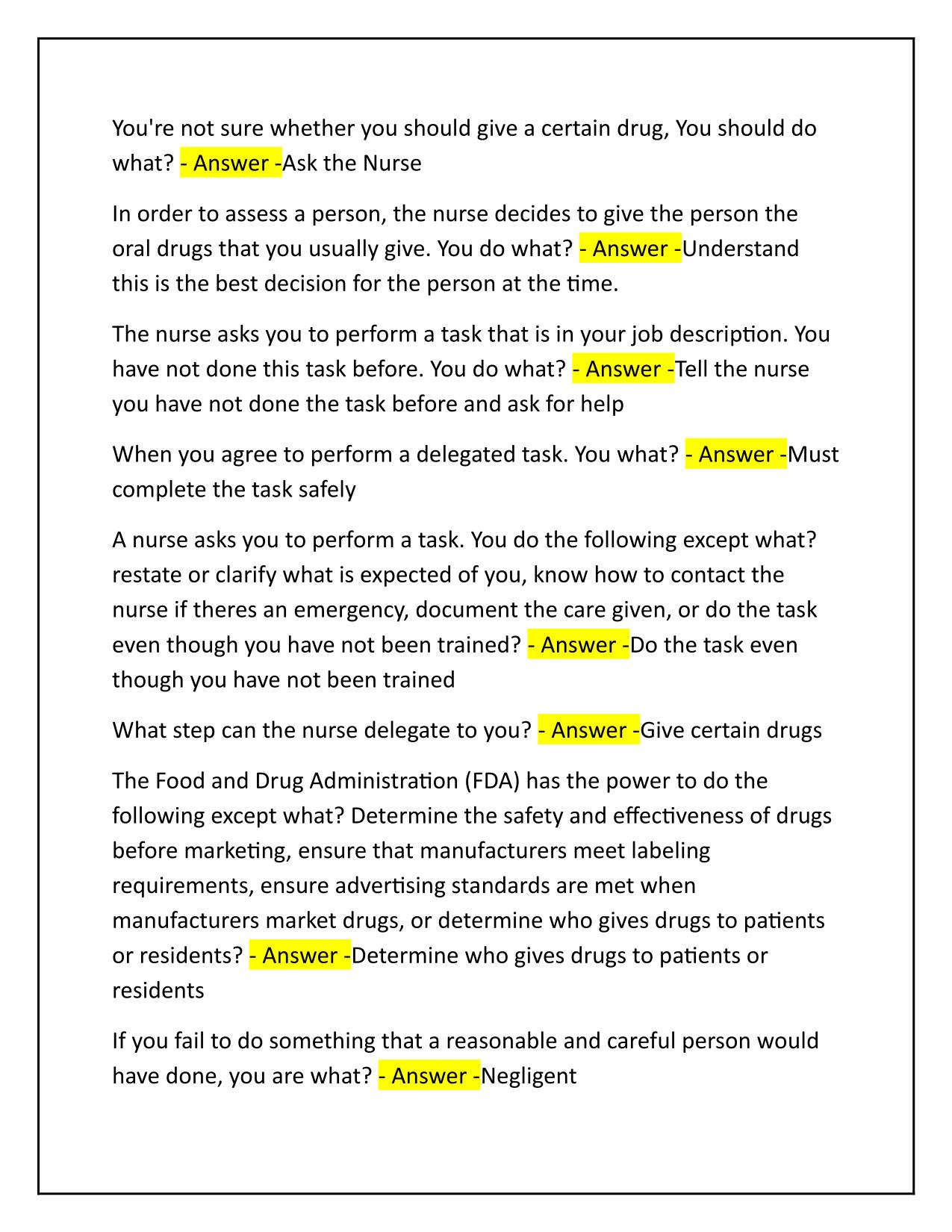 Med Aide quizzes and tests from all units with Correct Answers 2025 Update