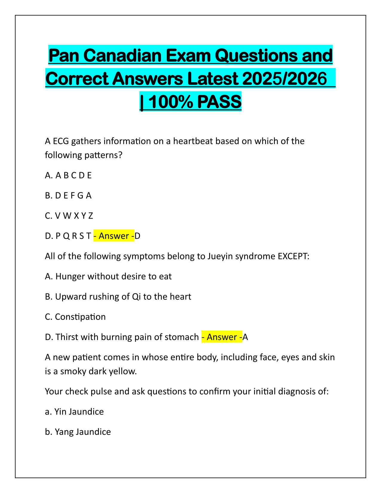 Pan Canadian Exam Questions and Correct Answers Latest Update 2025-2026