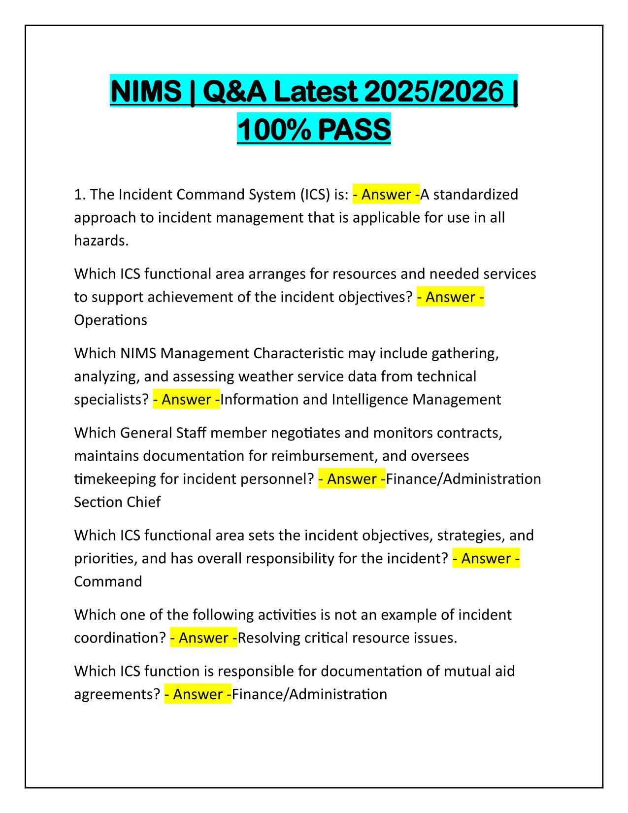 NIMS Test Q&A Latest Update
