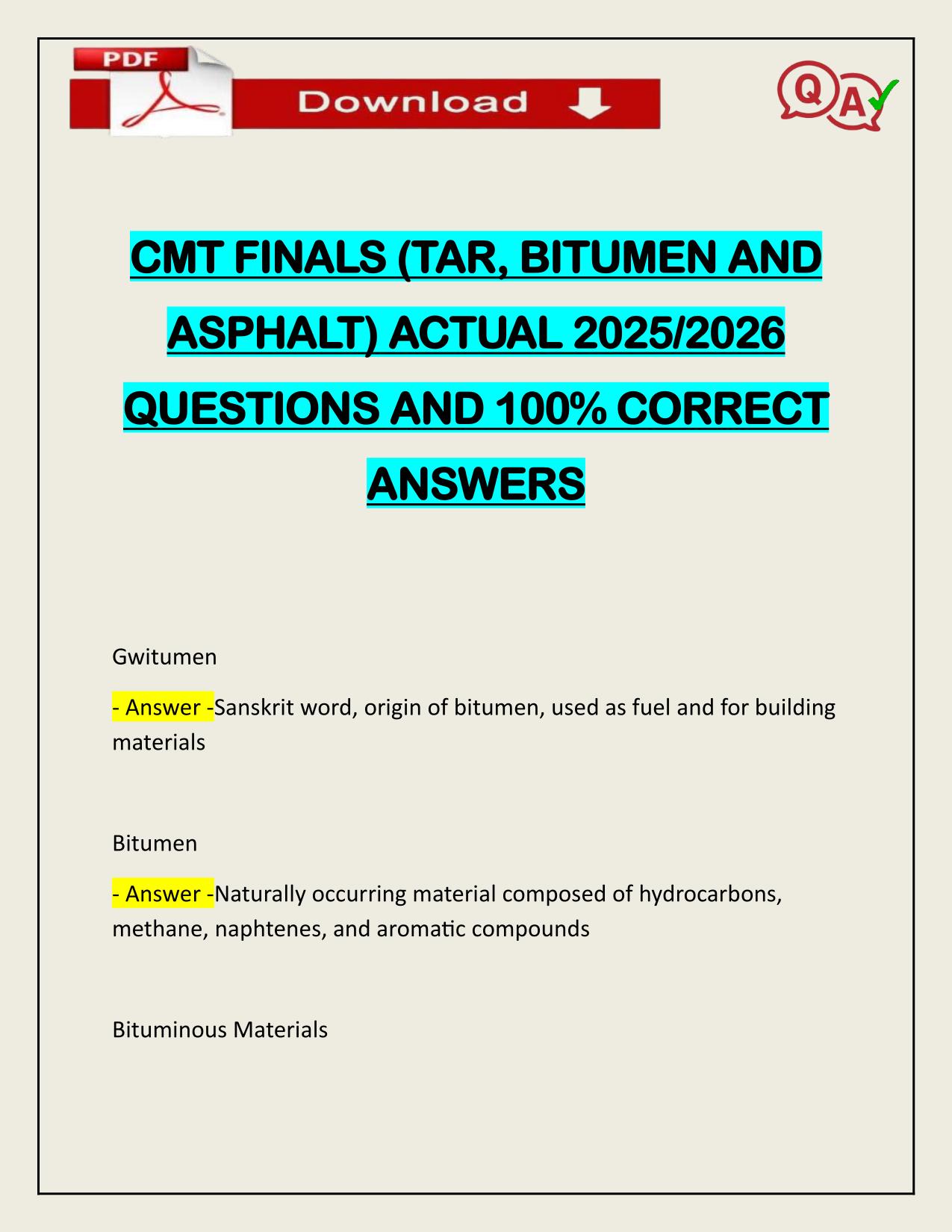 CMT FINALS (TAR, BITUMEN AND ASPHALT) ACTUAL 2025/2026