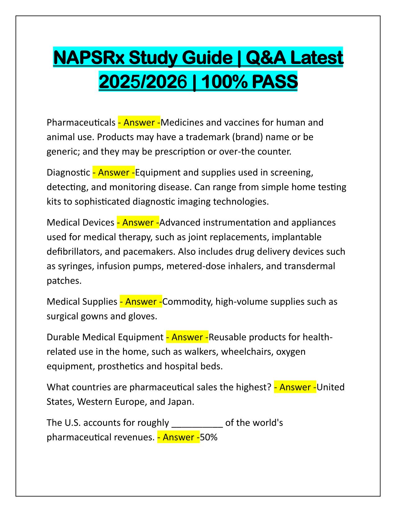 Package Deal NAPSRx Exams Q&A Latest Update 2025-2026