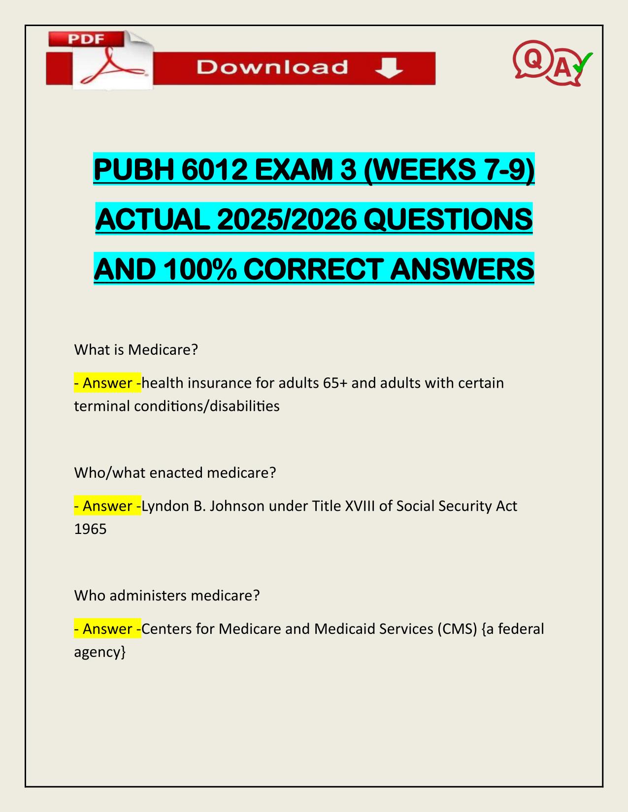 PUBH 6012 EXAM 3 (WEEKS 7-9) ACTUAL 2025/2026 LATEST UPDATE