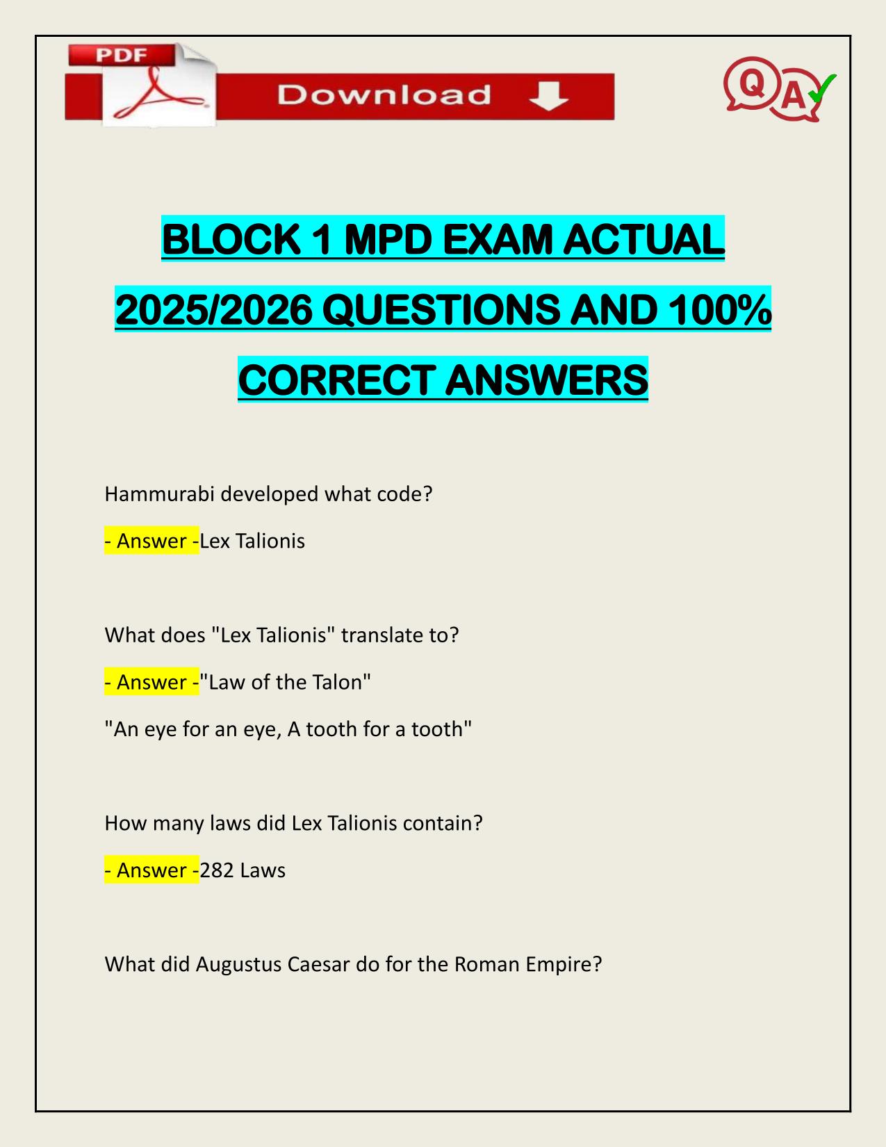 BLOCK 1 MPD EXAM ACTUAL 2025/2026 WITH VERIFIED ANSWERS