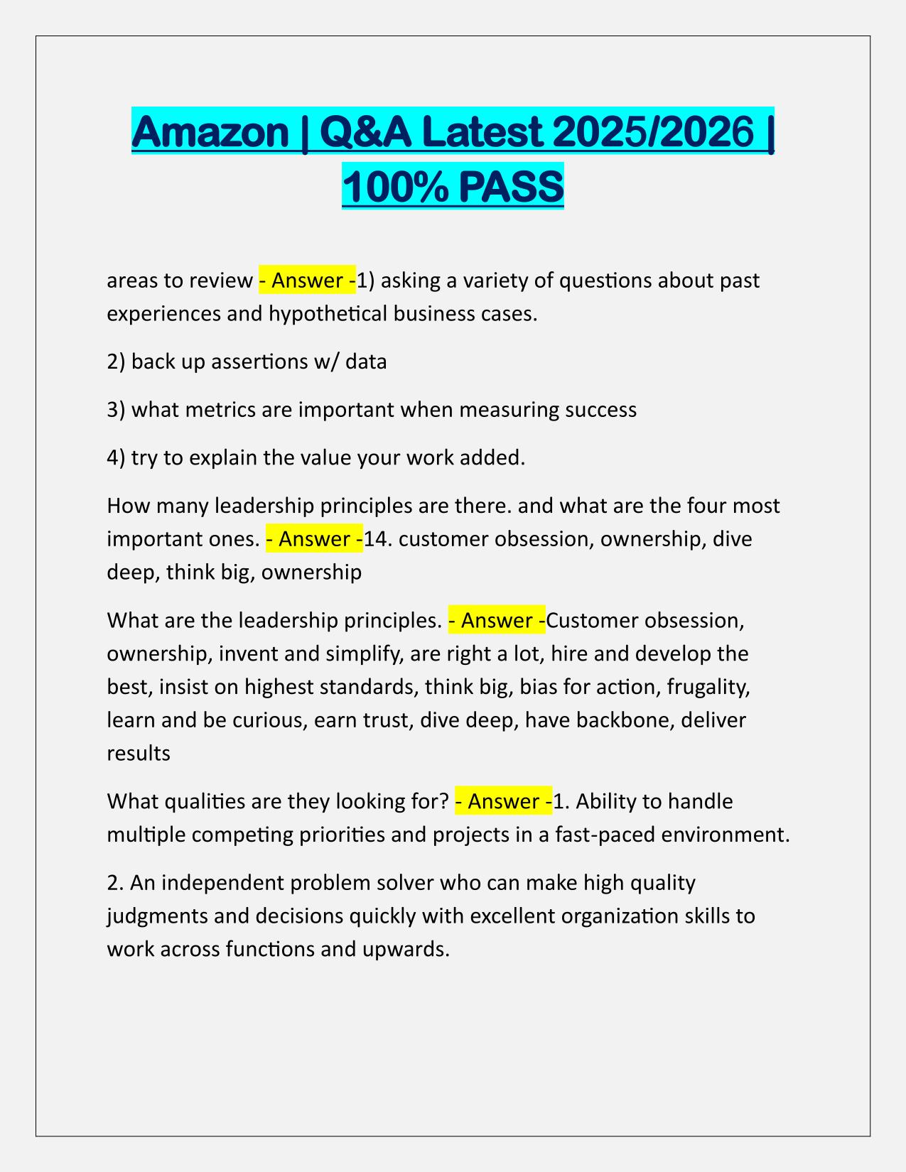 Amazon Test (AMZL) Questions with Correct Answers
