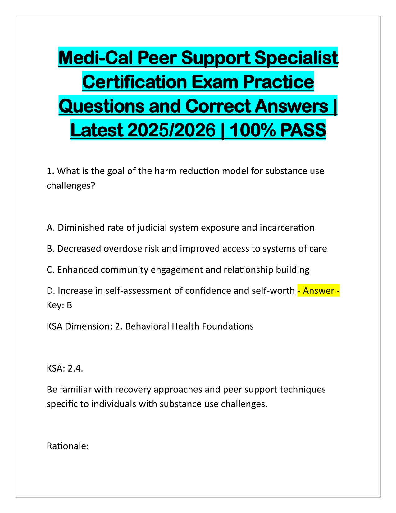 Medi-Cal Peer Support Specialist Certification Exam Practice Q&A Latest 100% PASS