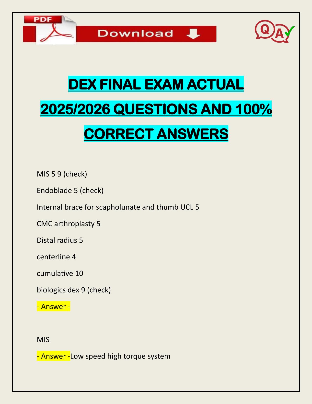 BUNDLE FOR DEX EXAMS ACTUAL 2025/2026 Q&A 100% PASS