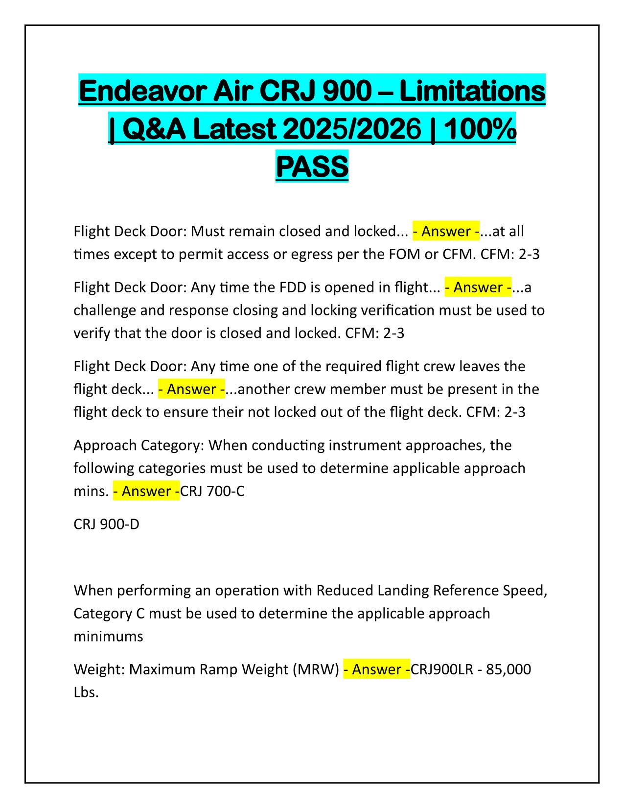 Endeavor Air CRJ 900 – Limitations Q&A