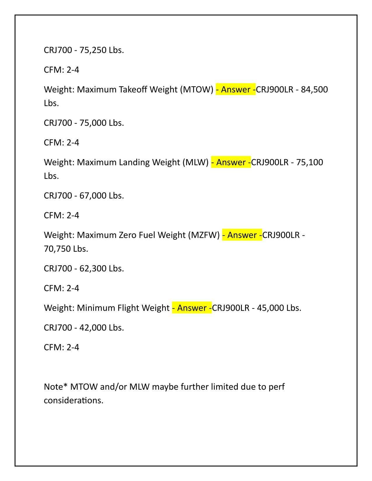 Endeavor Air CRJ 900 – Limitations Q&A