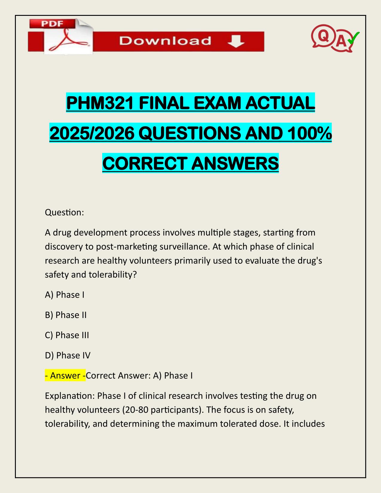 PHM321 FINAL EXAM ACTUAL 2025/2026 UPDATE