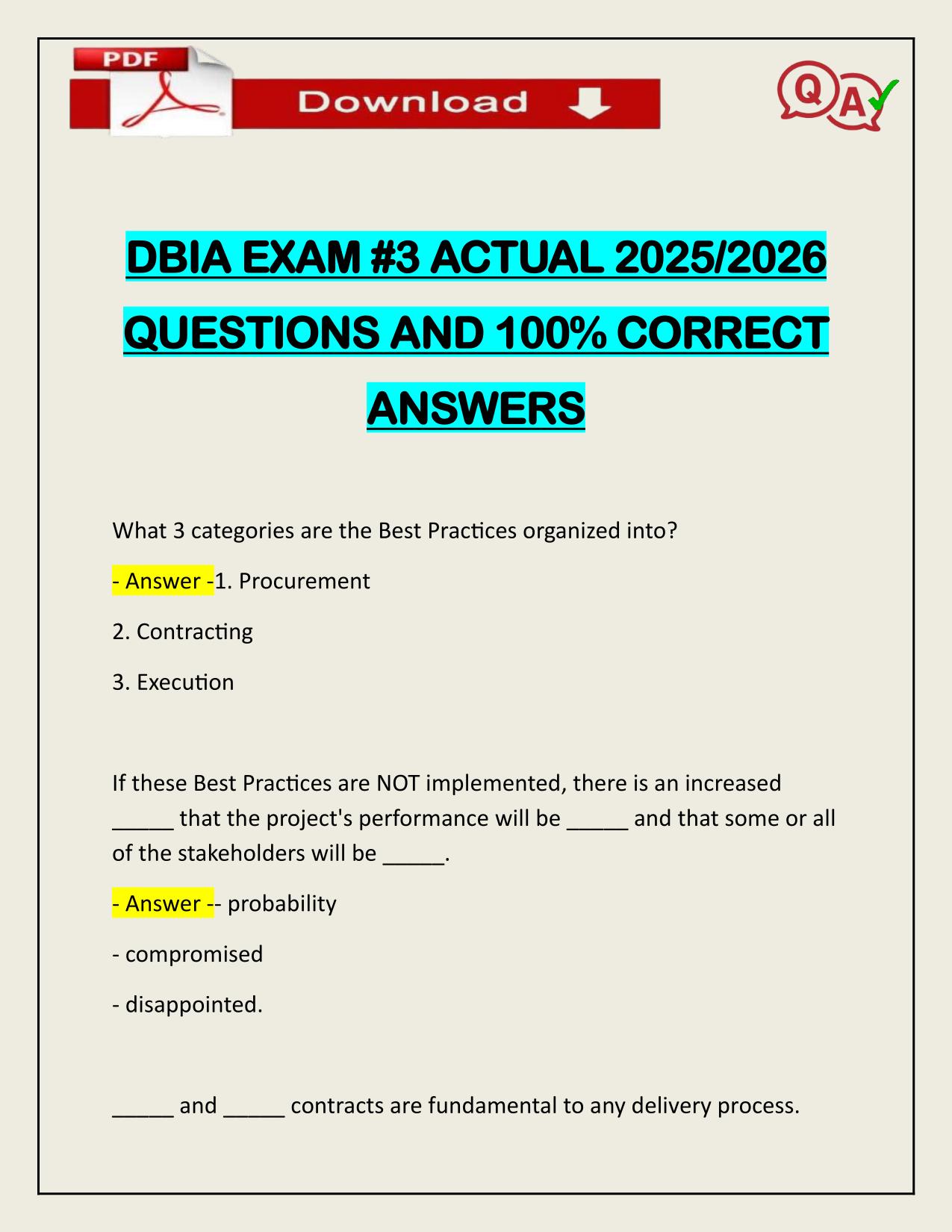 DBIA EXAM #3 ACTUAL 2025/2026 Q&A 100% PASS