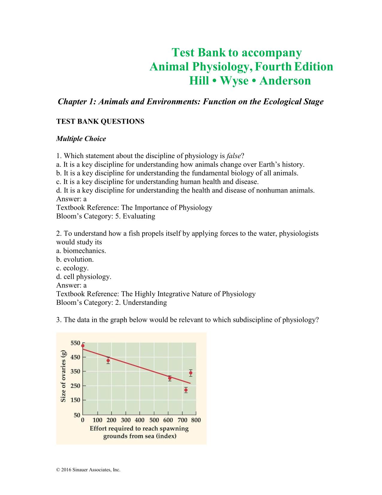 Test Bank for Animal Physiology, 4th Edition by Hill, Wyse and Anderson. ISBN: 9781605354712