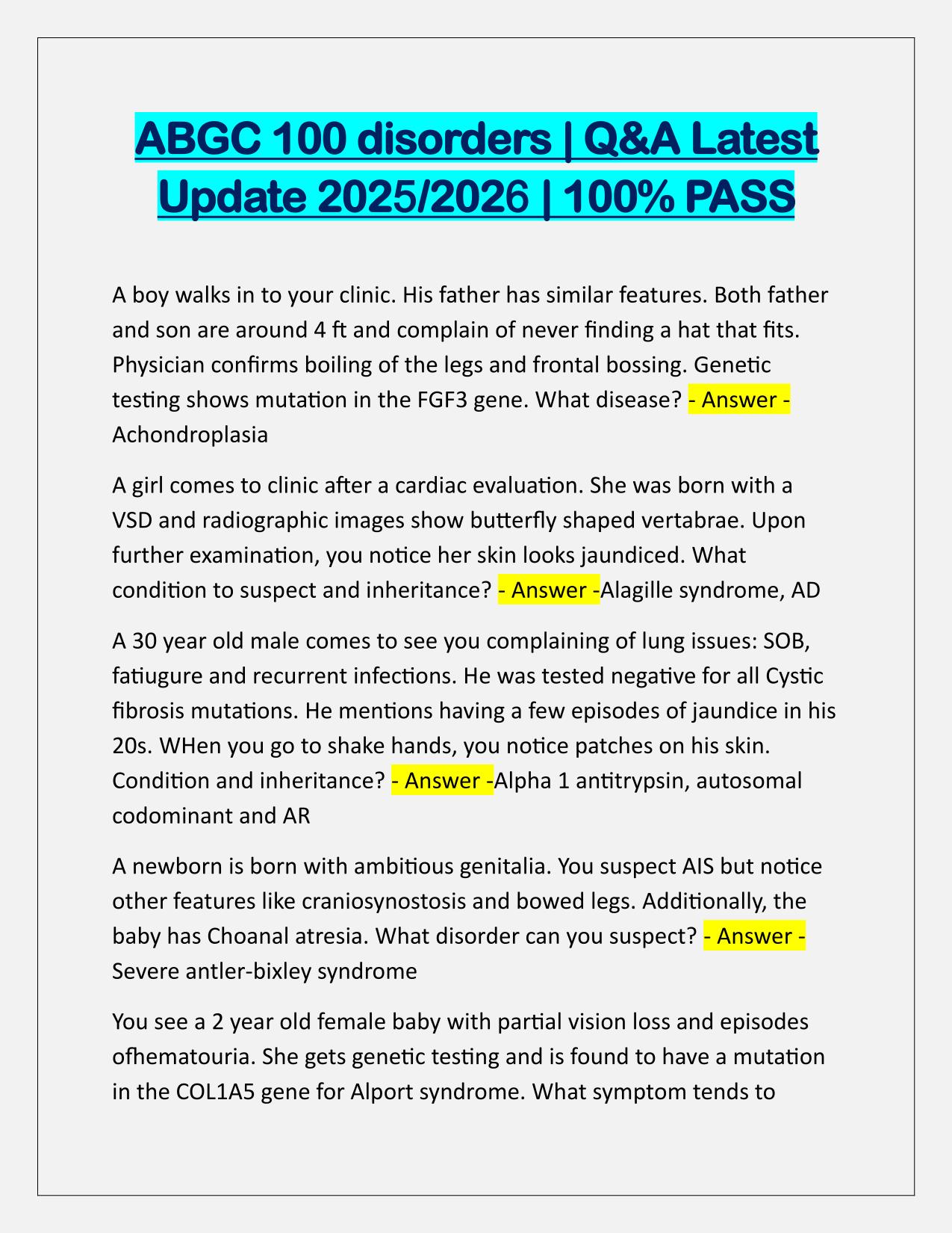 ABGC 100 disorders Q&A Latest Update