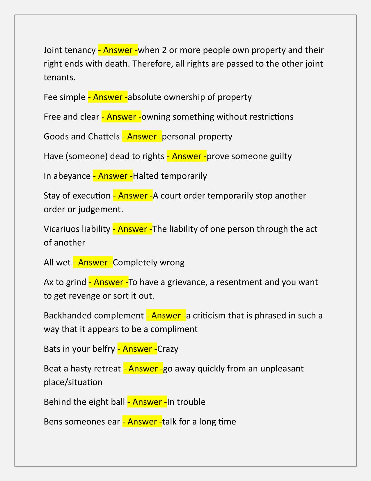 Idioms-Court Interpreters Exam Correctly Answered Latest Update