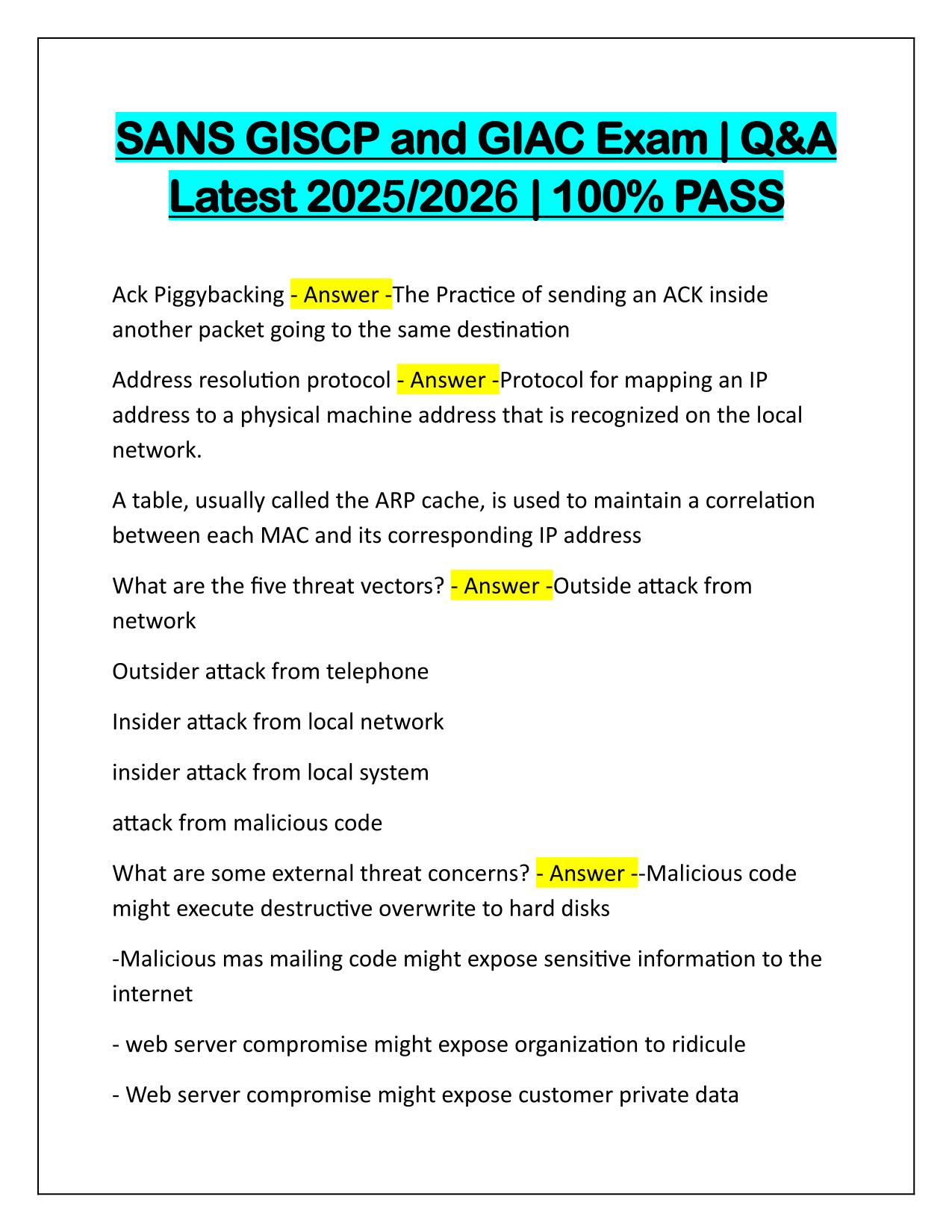 SANS GISCP and GIAC Exam Q&A Latest Update 2025-2026
