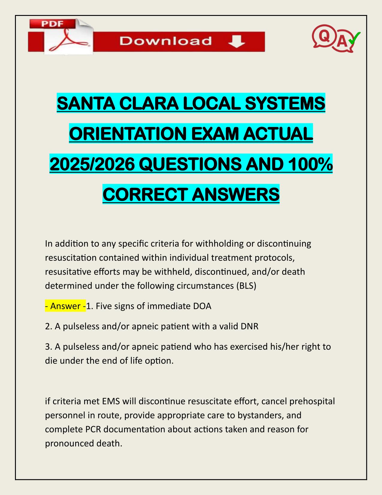 SANTA CLARA LOCAL SYSTEMS ORIENTATION EXAM ACTUAL 2025/2026