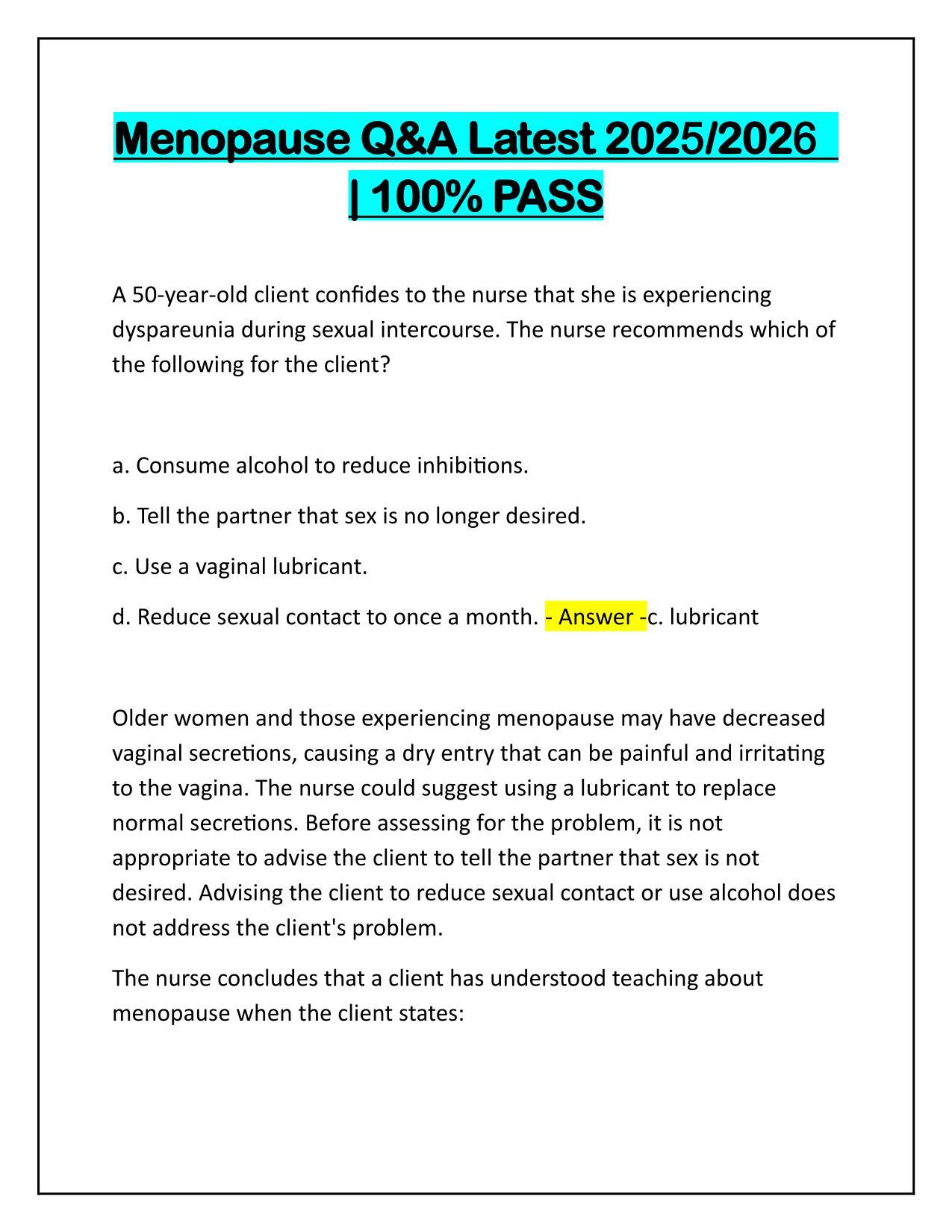 Menopause Q&A Latest Update 2025
