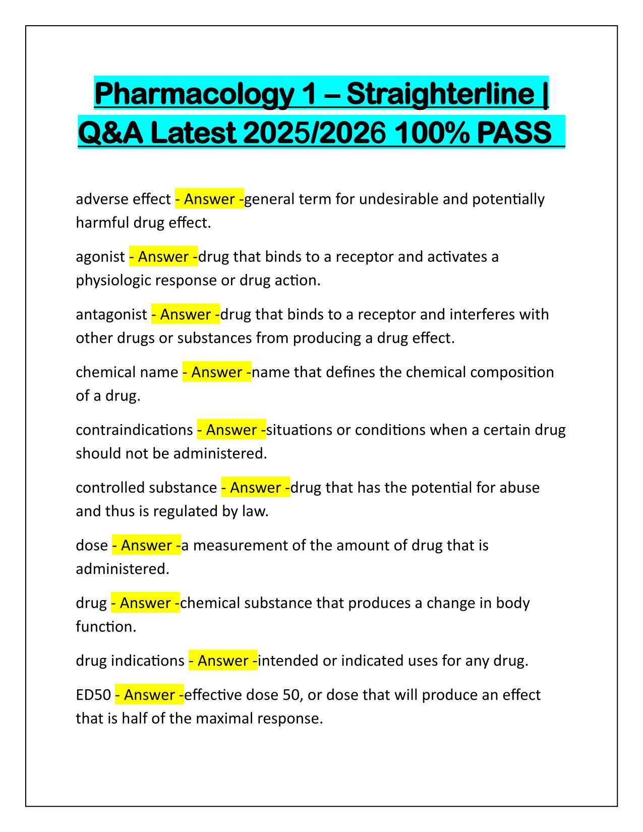 Pharmacology 1 – Straighterline Questions and verified Answers 2025-2026