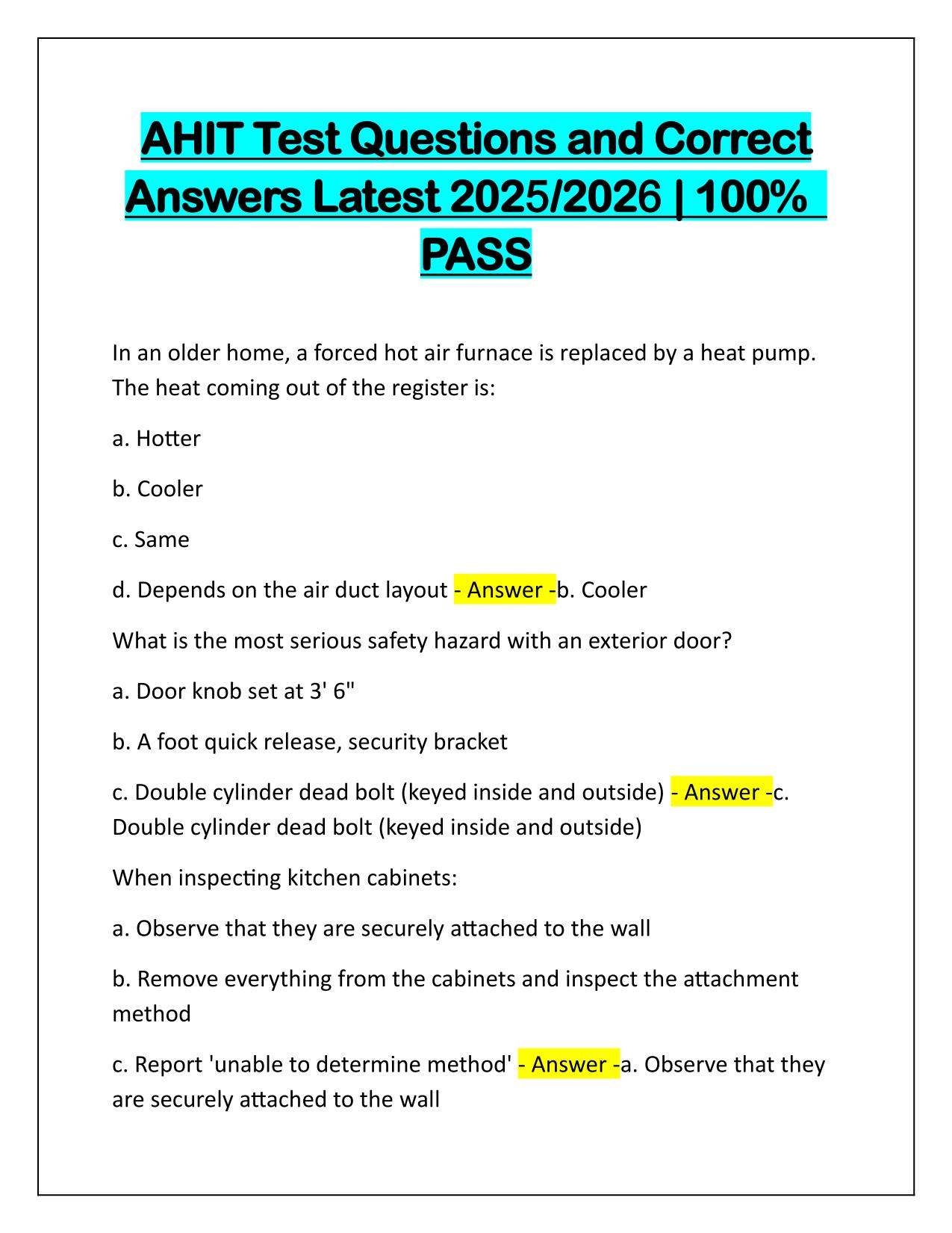 AHIT Test Questions and Correct Answers Latest Update 2025-2026
