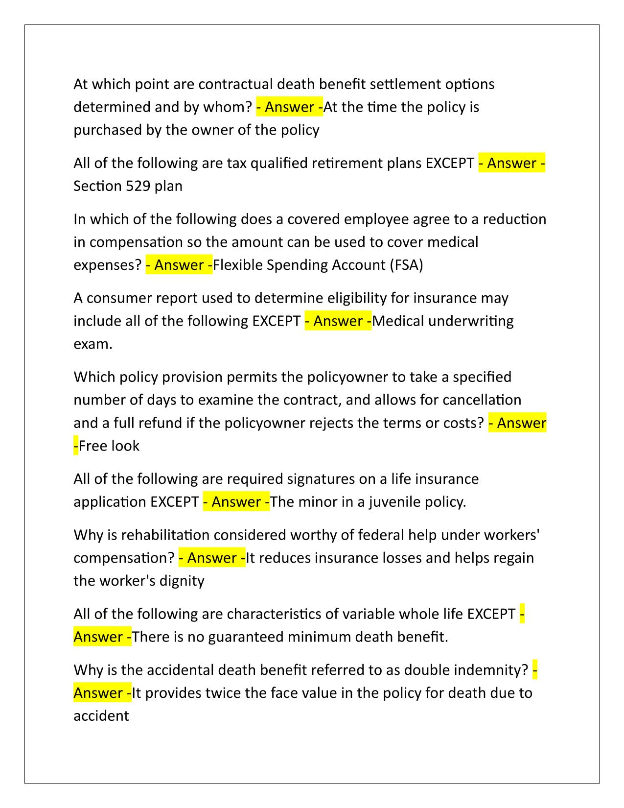 LA Life, Health and Accident Insurance Series 103 Practice Exam Q&A Latest Update