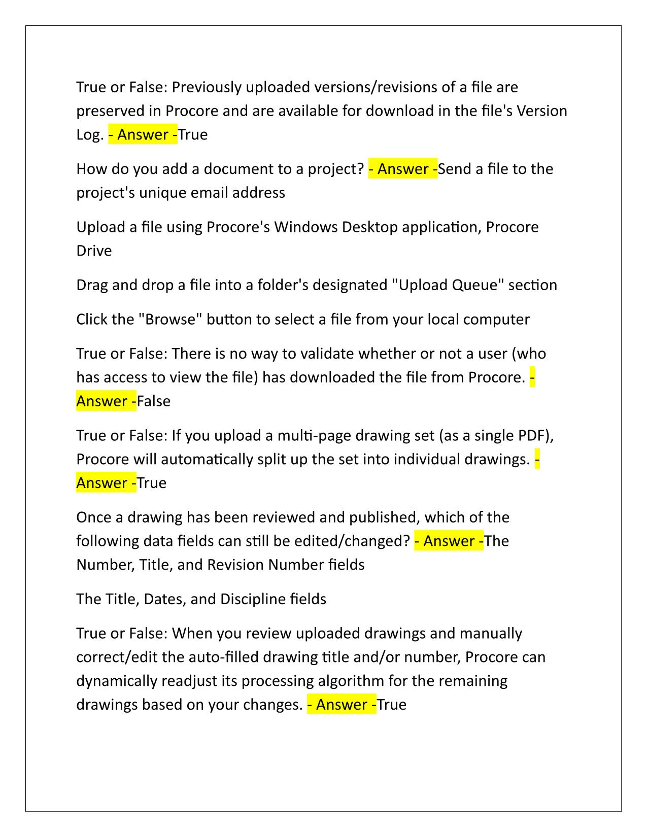 Procore Quiz Answers CE 3310 Q&A Latest Update