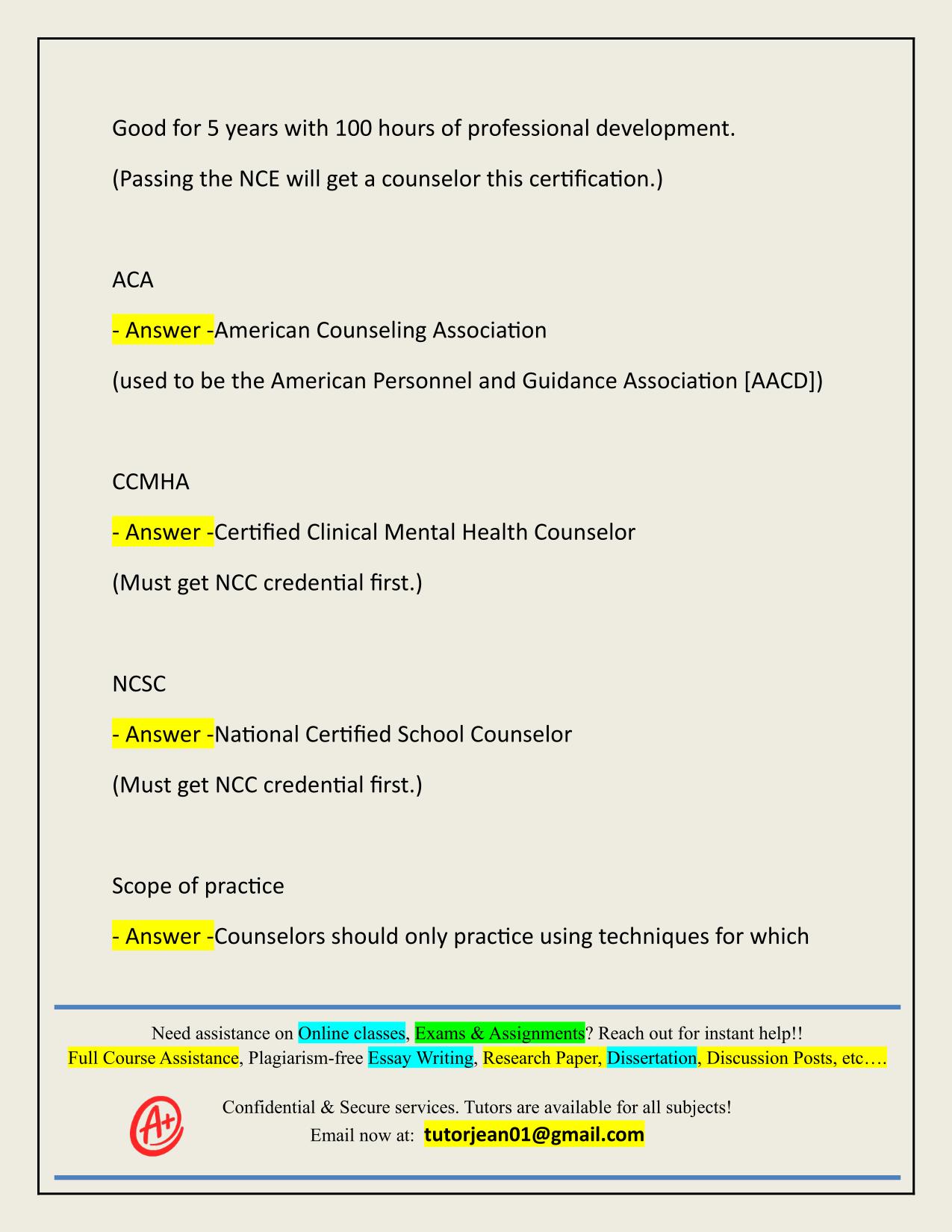 2025/2026 NCE EXAM - PROFESSIONAL ORIENTATION AND ETHICS ACTUAL Q&A 100% PASS