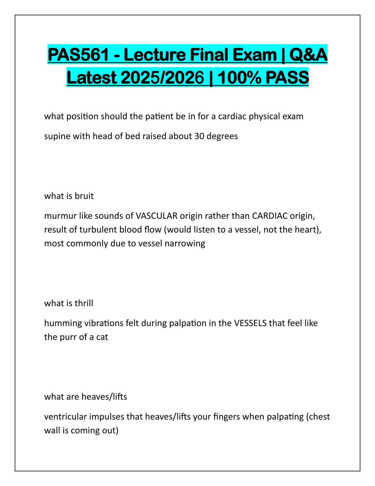 PAS561 - Lecture Final Exam Correctly Answered Latest Update