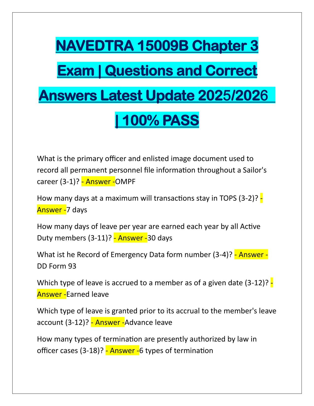 NAVEDTRA 15009B Chapter 3 Exam Correctly Answered Latest
