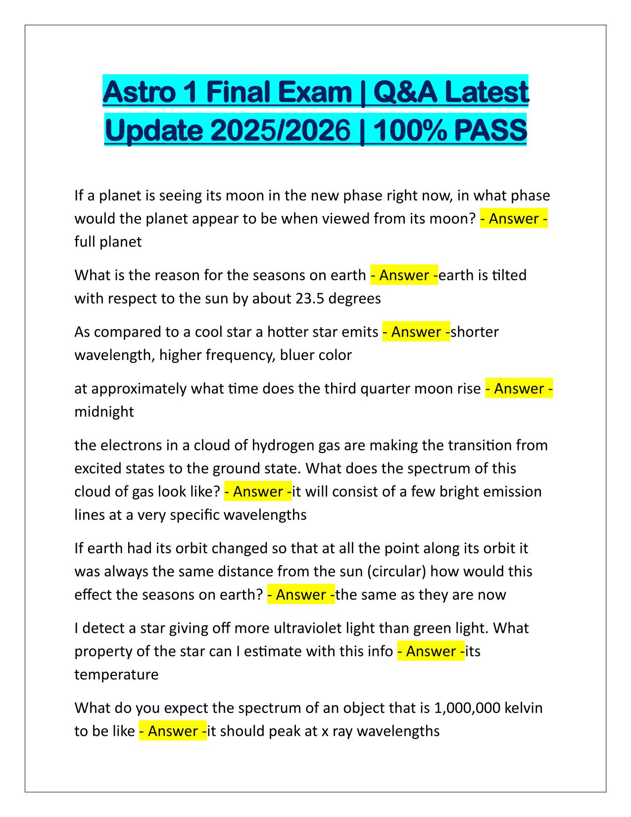 Bundle for Astro 1 PSU Exams Q&A Latest Update 2025-2026