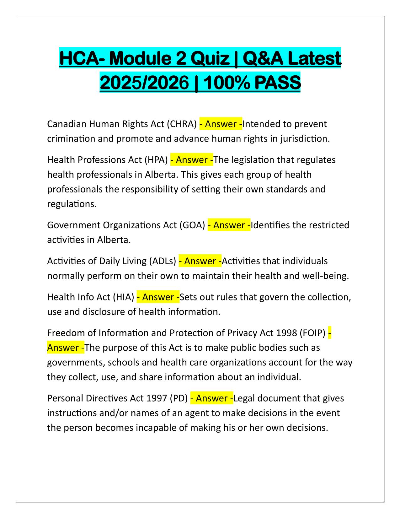 HCA-Module 2 Quiz Correctly Answered Latest