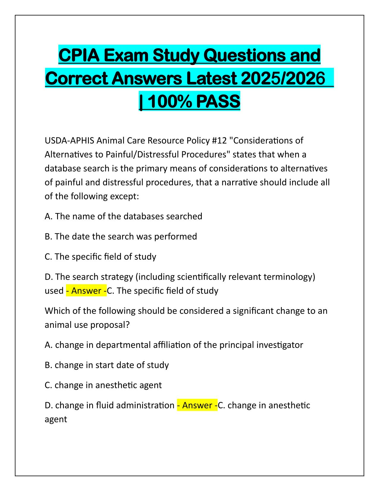 CPIA Exam Study Questions and Correct Answers 2025-2026 Update