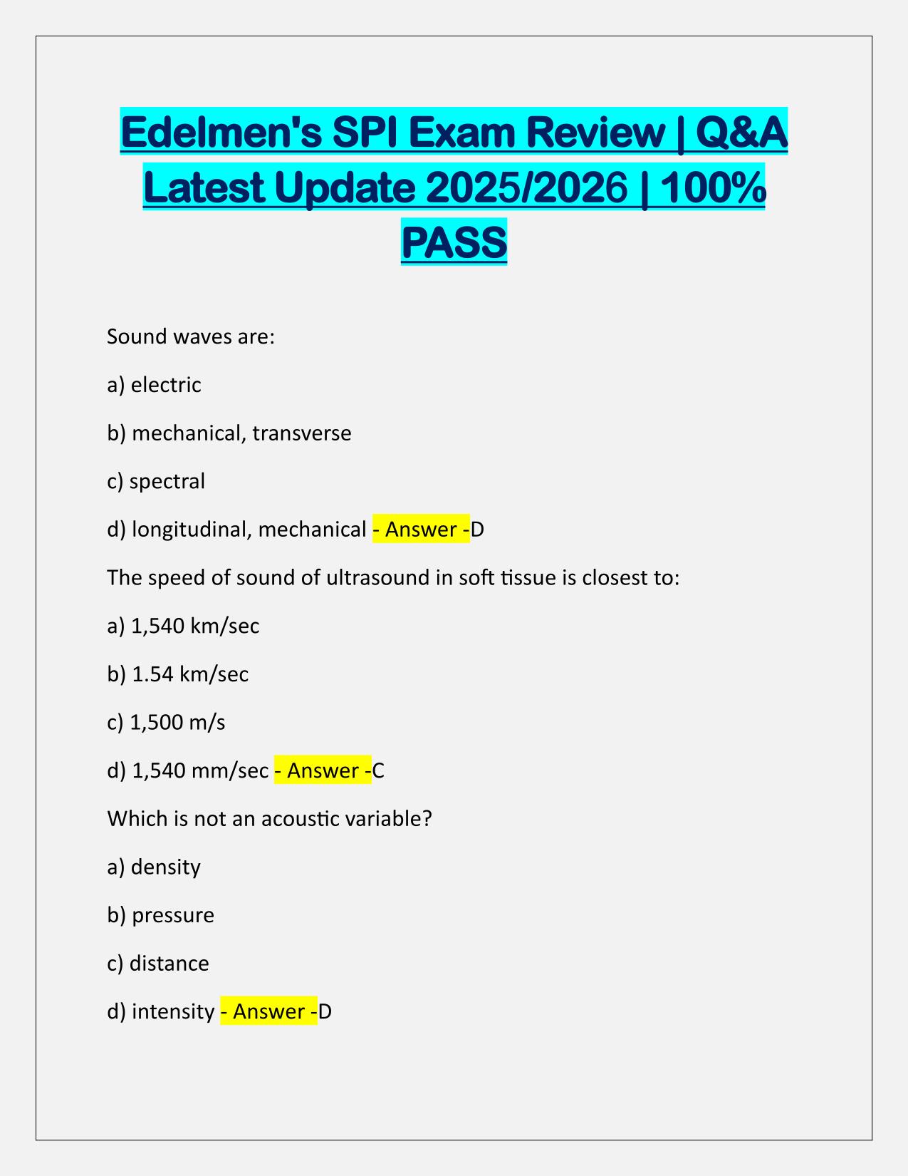 Edelmens SPI Exam Review Q&A Latest Update