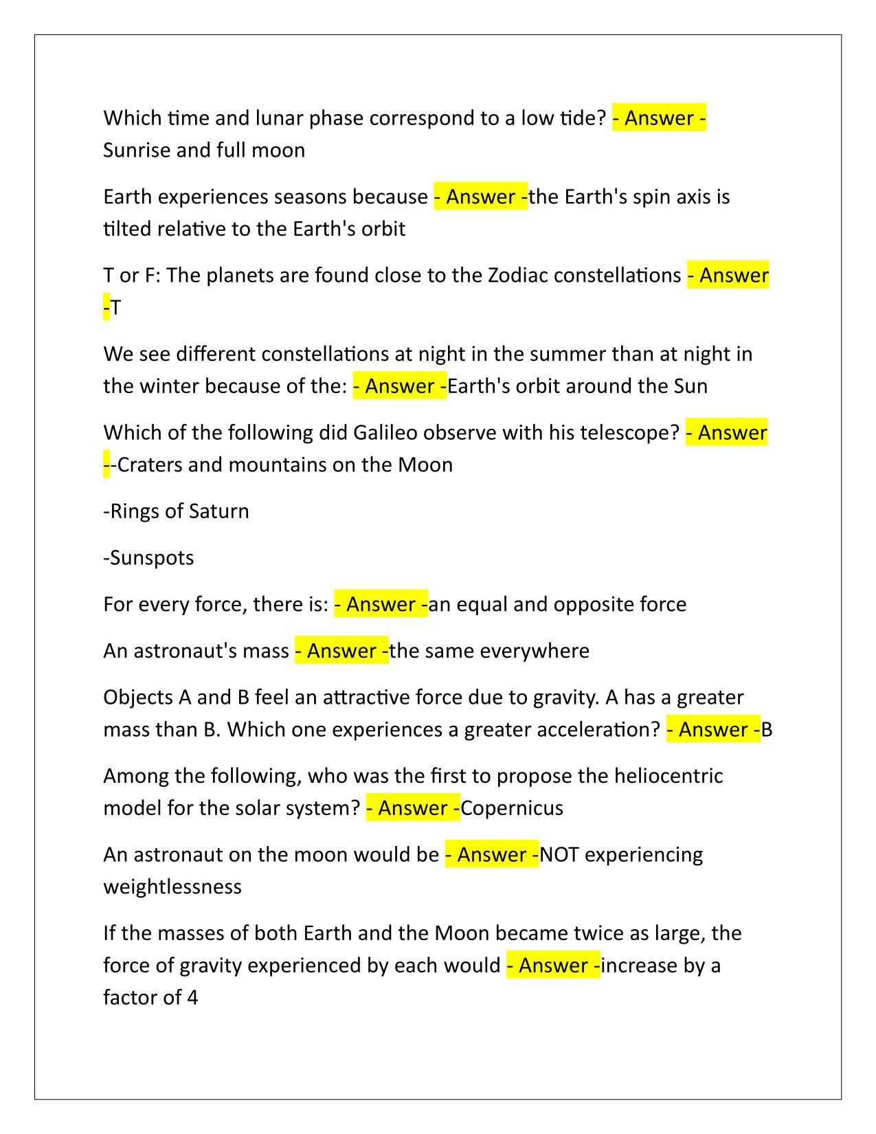 Astro 1 PSU Final Exam Q&A Latest Update