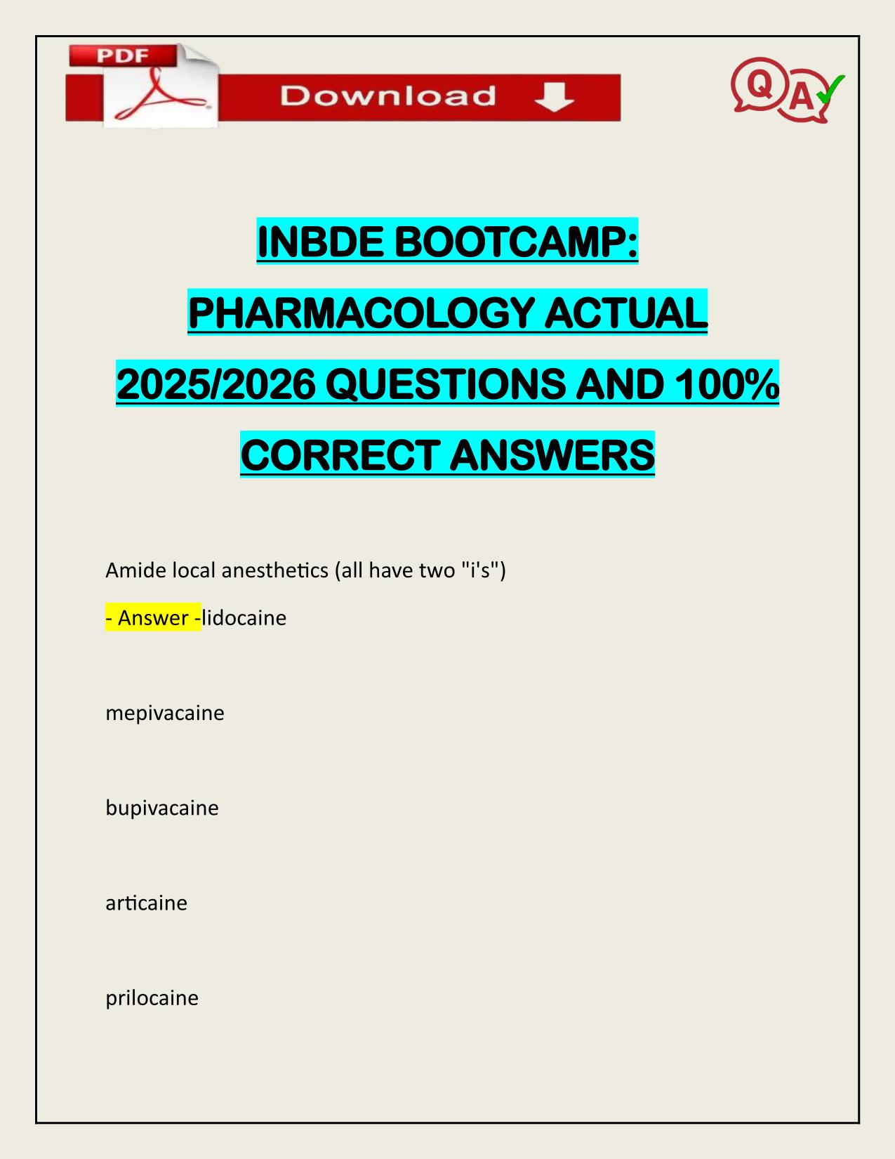 INBDE BOOTCAMP: PHARMACOLOGY ACTUAL 2025/2026