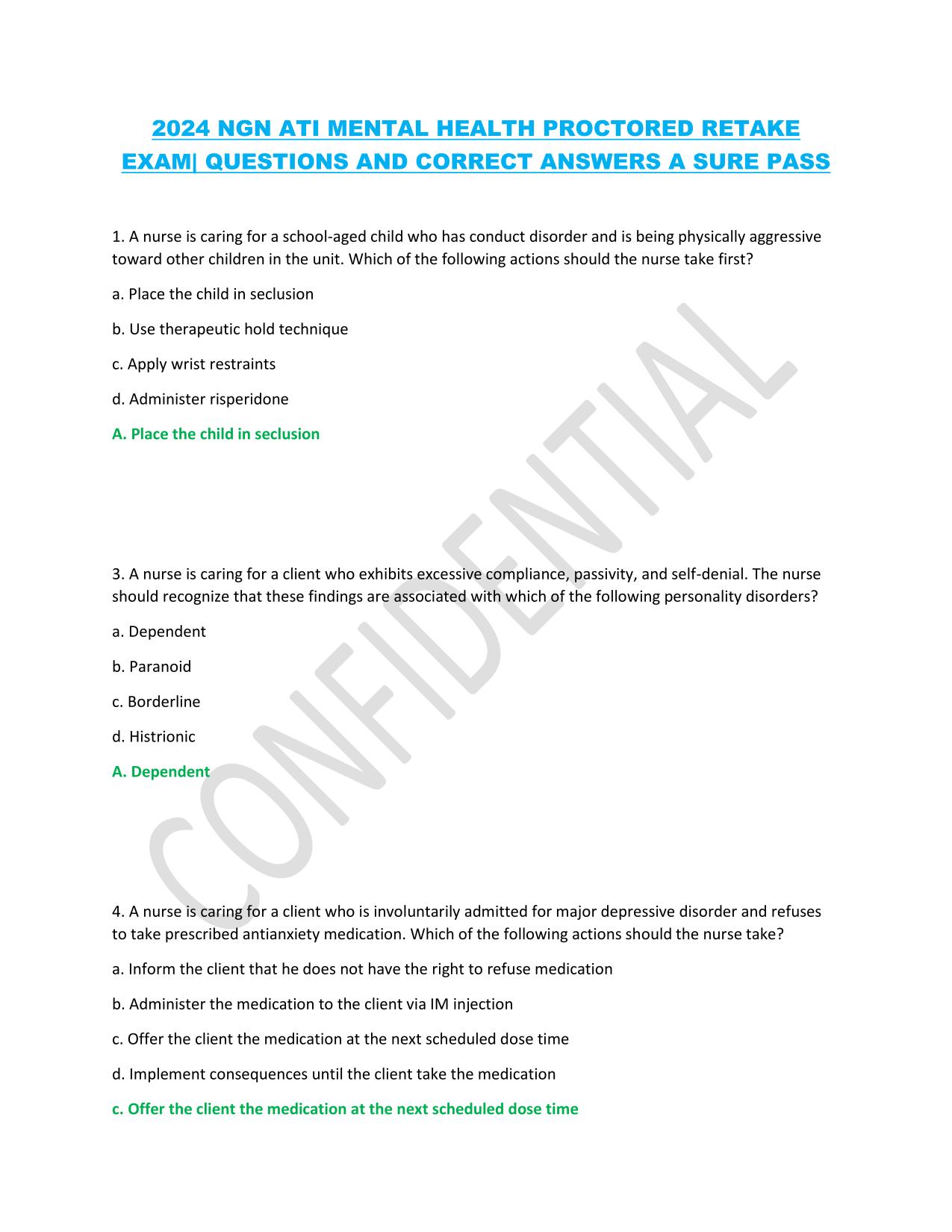 2025/2026 NGN ATI MENTAL HEALTH PROCTORED RETAKE EXAM Q&A Latest Update PDF Download