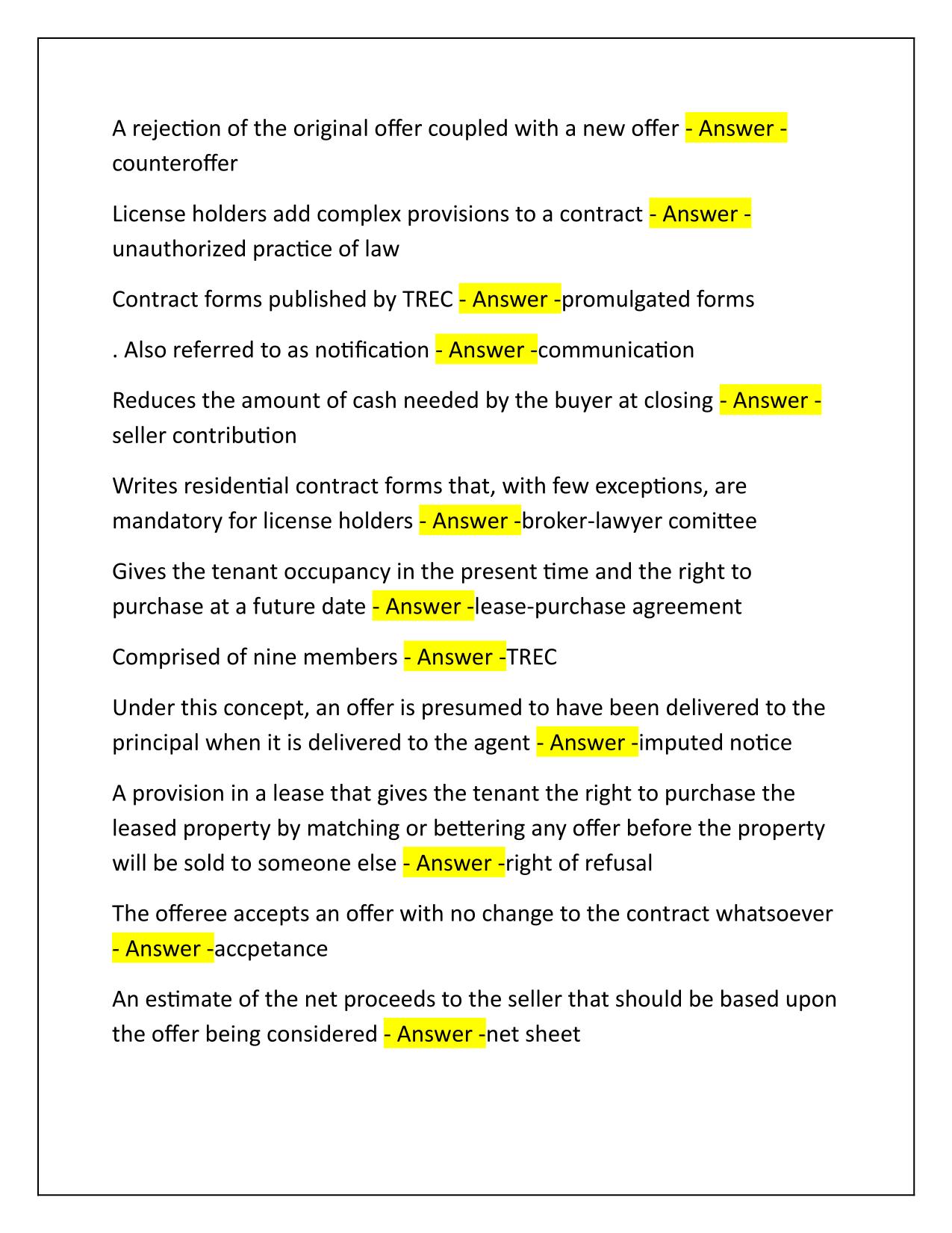 Promulgated Contracts quizzes Correctly Answered Latest